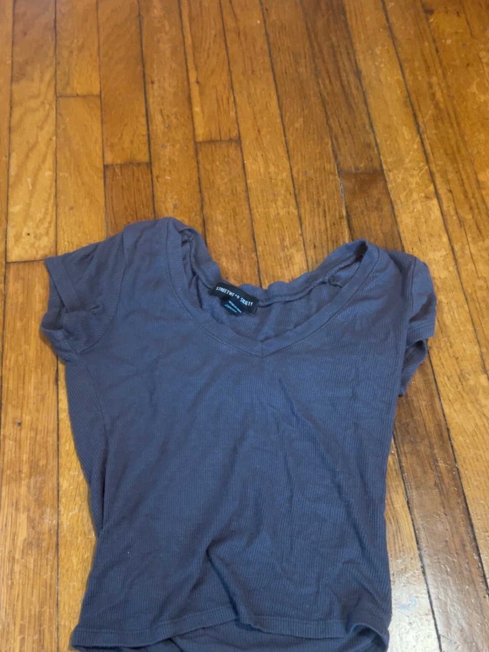 Basic Ribbed V-Neck Tee - Charcoal